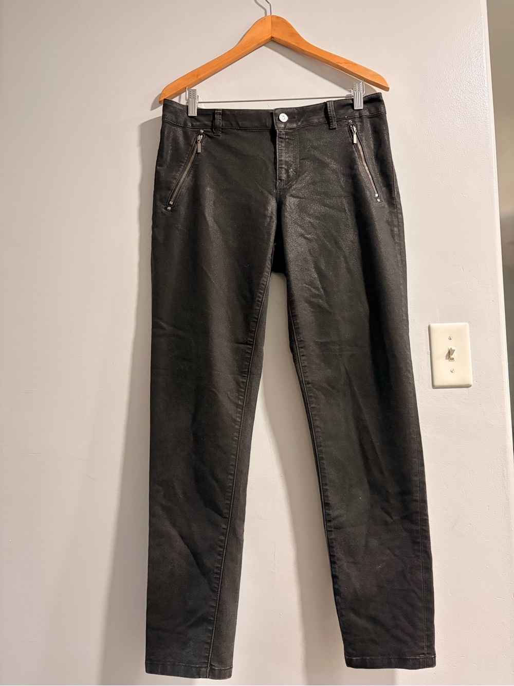 White House Black Market Black Skinny Jeans with Zip Pockets and Rhinestones